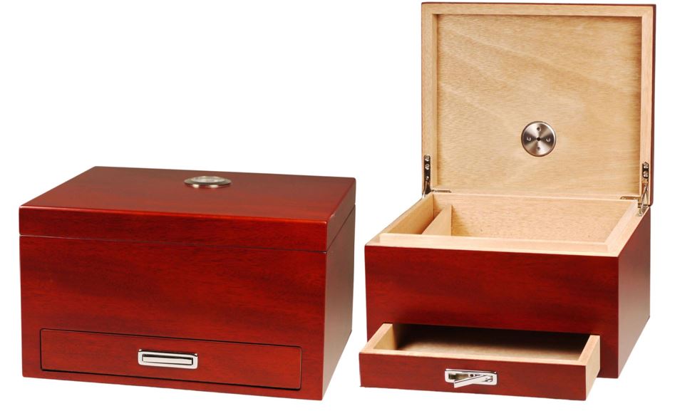 Red-Brown Matt Finish Humidor with built in drawer